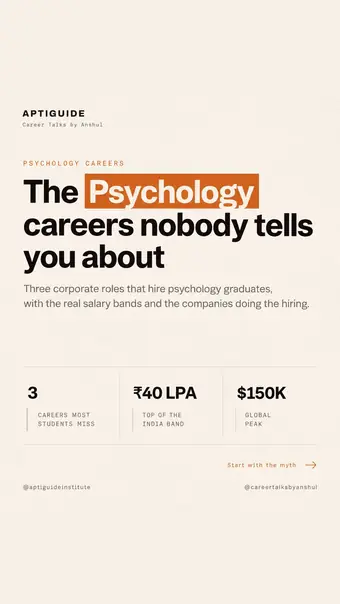 Instagram post by AptiGuide: Psychology careers in technology, business and research