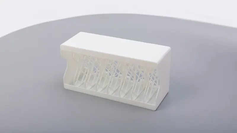 White rectangular printed structure with a lattice pattern on display