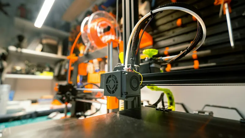 Three dimensional printer head positioned above a dark printing platform