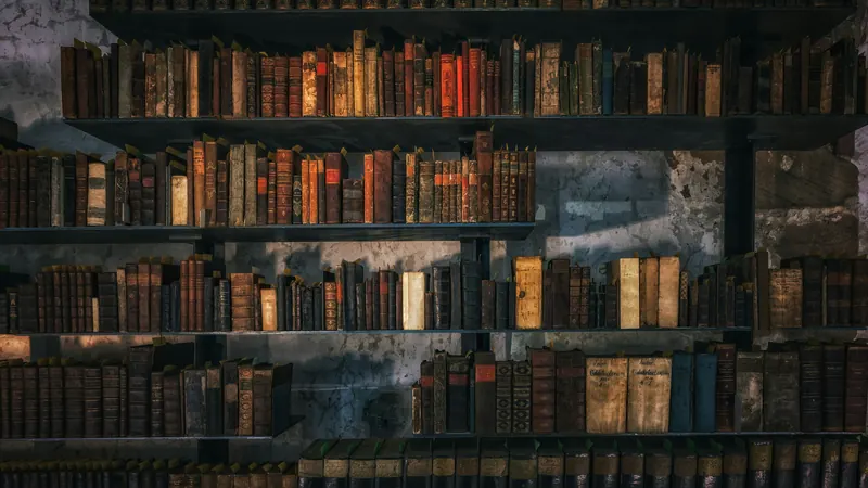 Library shelves with reference books