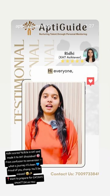 Ridhi — 90.88 percentile in XAT; calls from MICA, NMIMS Mumbai, SIBM Pune, IMT Ghaziabad, IMI Delhi, GLIM Chennai; converted IMT Ghaziabad