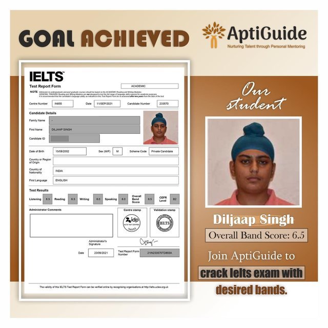 Diljaap Singh — Overall band 6.5 in IELTS