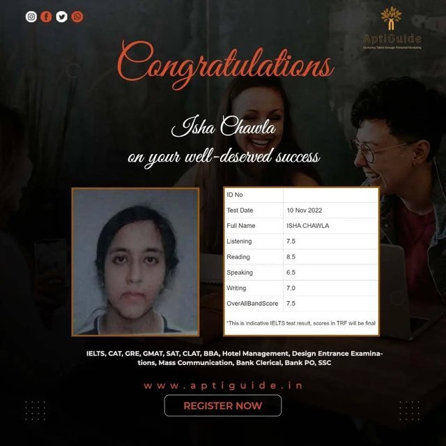 Isha Chawla — Overall band 7.5 in IELTS