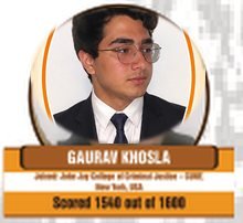 Gaurav Khosla — Scored 1540/1600 on the SAT, joined John Jay College of Criminal Justice (CUNY), New York