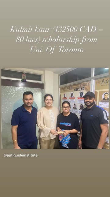Kulmit Kaur — Secured a $132,500 CAD scholarship to the University of Toronto