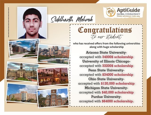Siddharth Mehrok — Secured an international university offer