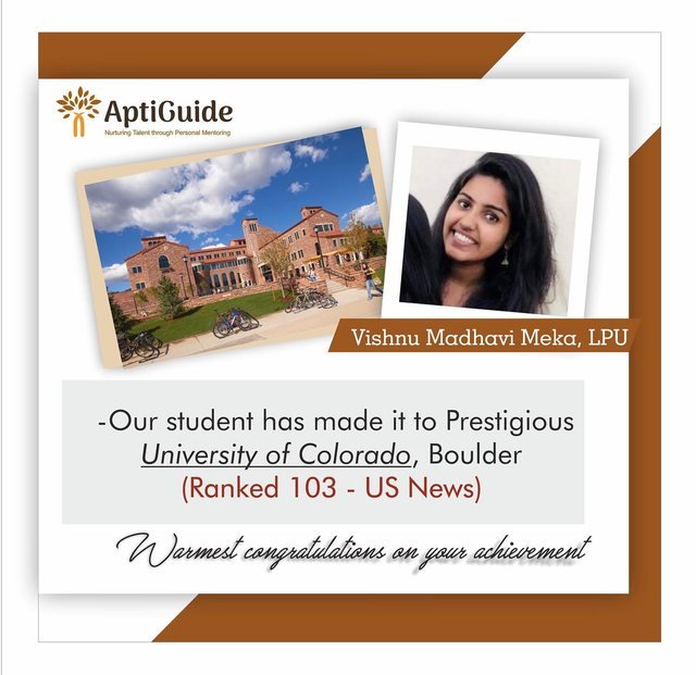 Vishnu Madhavi Meka — Admitted to University of Colorado