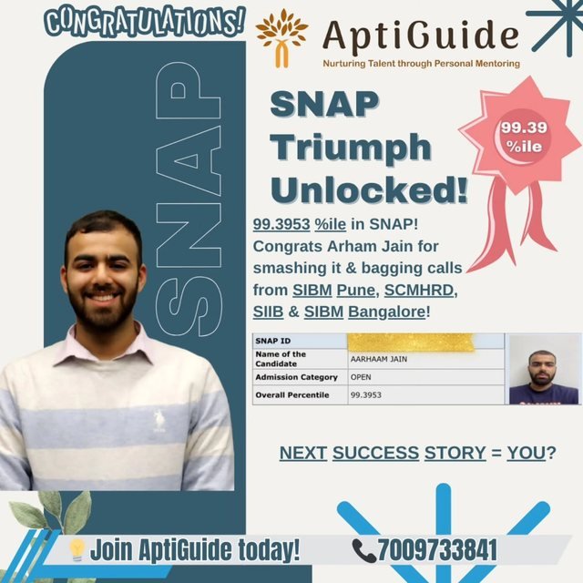 Arham — 99.39 %ile in SNAP, multiple top B-school calls
