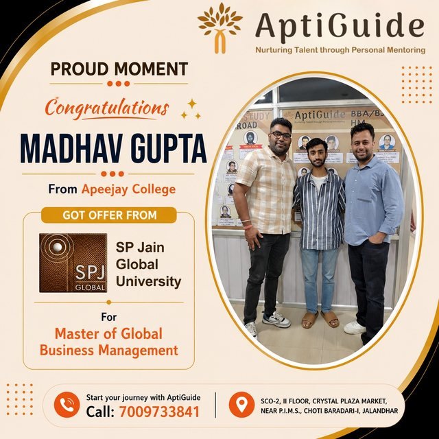Madhav Gupta — Admitted to a leading Indian university