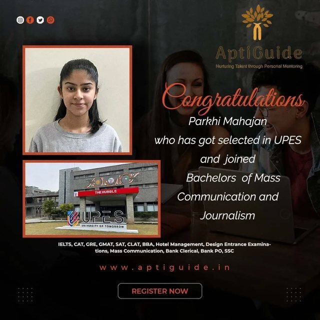 Parkhi Mahajan — Selected at UPES for Journalism