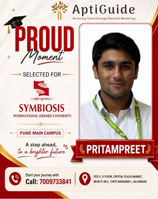 Pritampreet — Selected at Symbiosis International, Pune, and Christ University (as 'Pritampreet Singh')