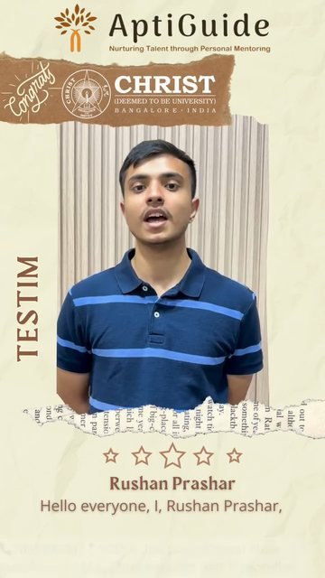 Rushan Parashar — Selected at Christ University Central Campus, Bangalore