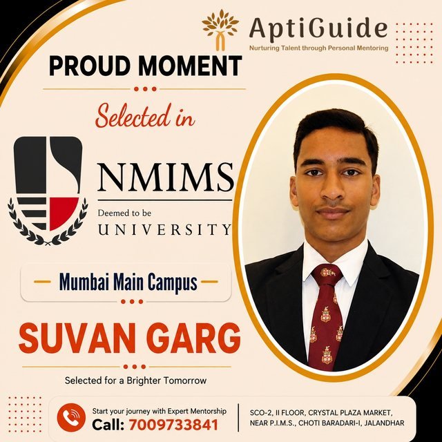 Suvan Garg — Selected at NMIMS Mumbai Main Campus